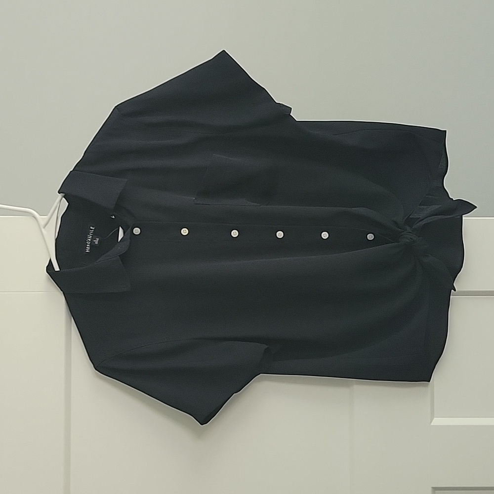 Navy Blue Tie Blouse